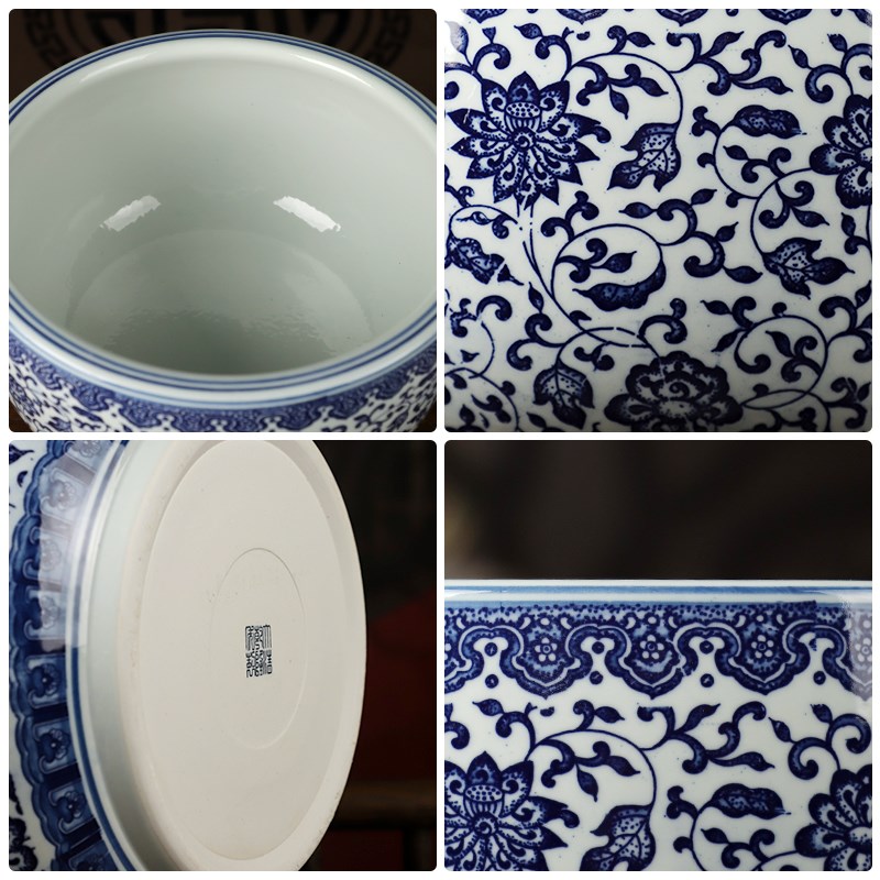 景德镇陶瓷器青花瓷聚宝盆家居装饰品摆件 新中式瓷器博古架摆设