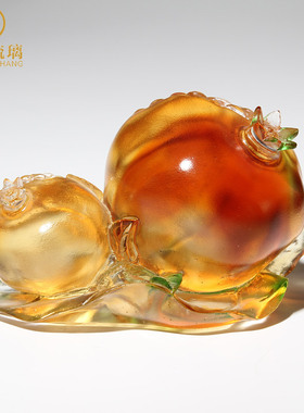 琉璃结子石榴摆件多子多福装饰品家居创意水晶玻璃工艺品结婚礼物