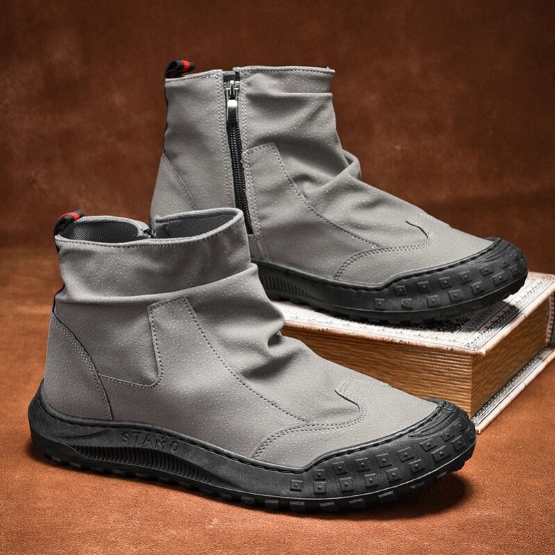 靴子男高帮夏季劳保工地马丁靴防滑耐磨侧拉链男士沙漠战术工装靴