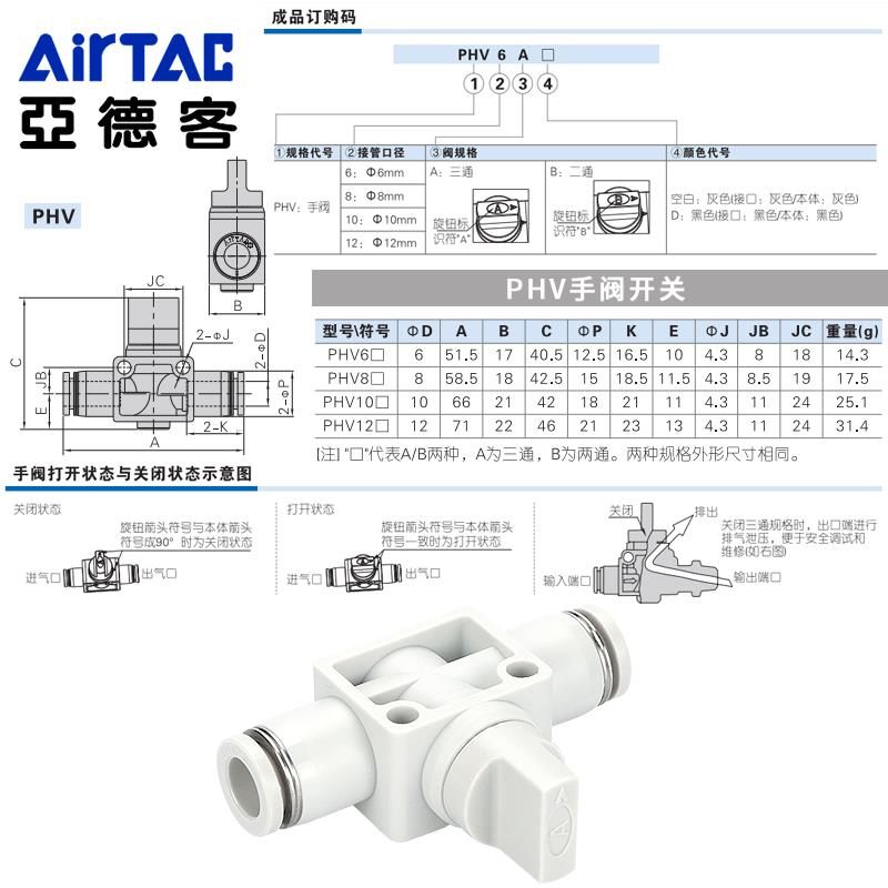 亚德客气动节流阀PSA4/6/8/10/12气缸流量调速阀PHV手阀开关接头