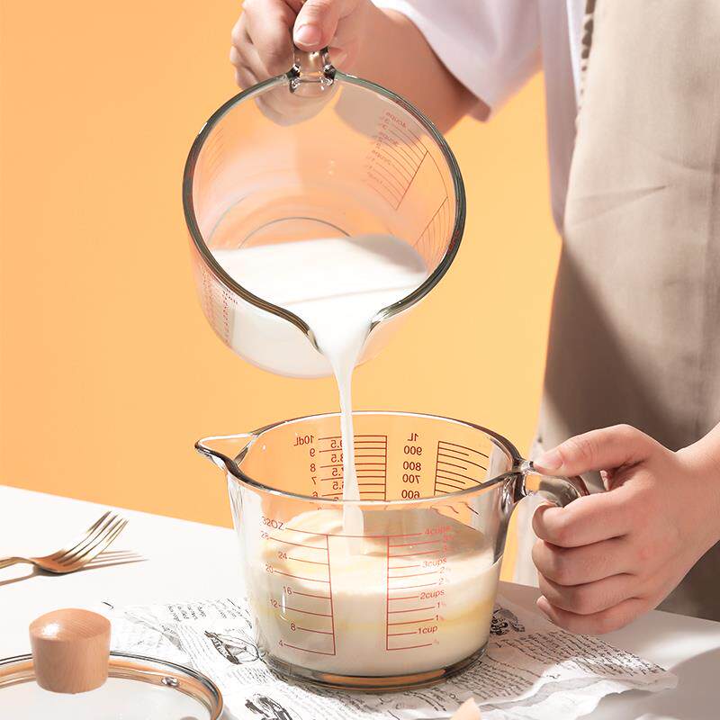 耐高温玻璃量杯带刻度家用食品级厨房带盖打蛋杯微波炉加热牛奶杯
