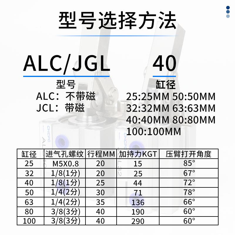ALC25杠杆气缸JGL32气动小型压紧下压40夹具50/63/80模具夹紧摇臂
