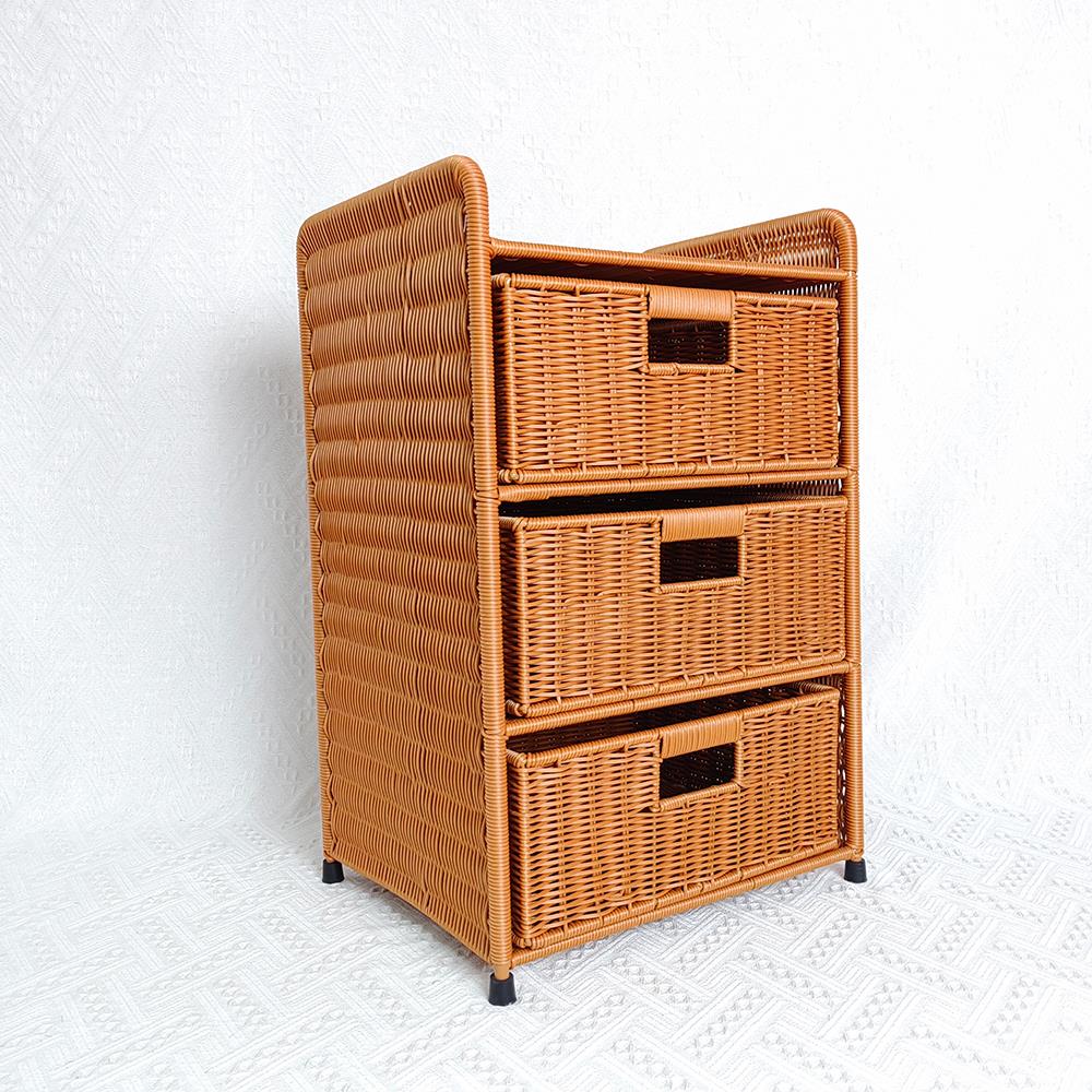 纯手工编织三层收纳柜抽屉式床头柜卧室收纳整理大容量储物筐家用