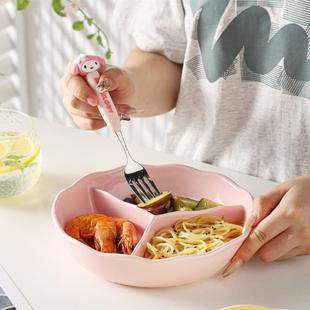 奶油风加深陶瓷分格盘碗大人减脂定量个人专用三格盘分隔餐盘带盖