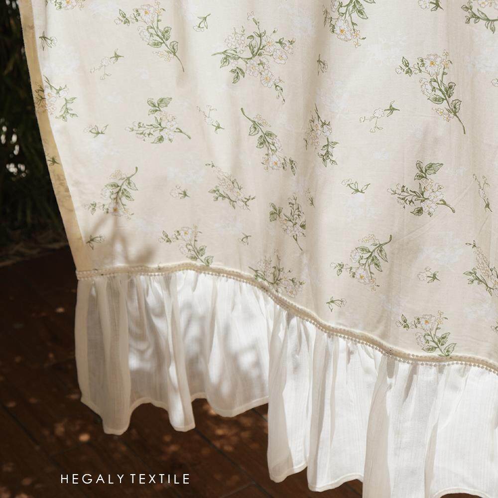 HEGALY 花下知春棉布门帘半帘小窗帘装饰隔断浪漫印花可爱布艺纱