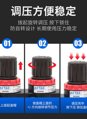 AirTac原装亚德客调压阀BR2000减压阀BR3000气动气压调节阀BR4000
