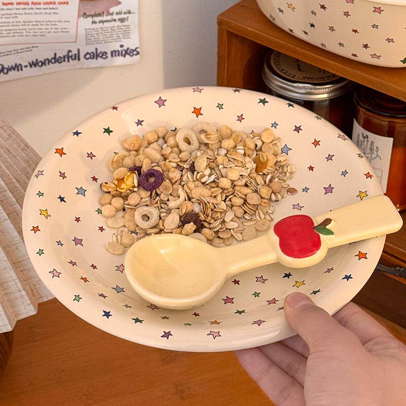 高颜值奶油风餐具吃饭碗汤碗家用碗盘碟星星碗具泡面碗盘ins风