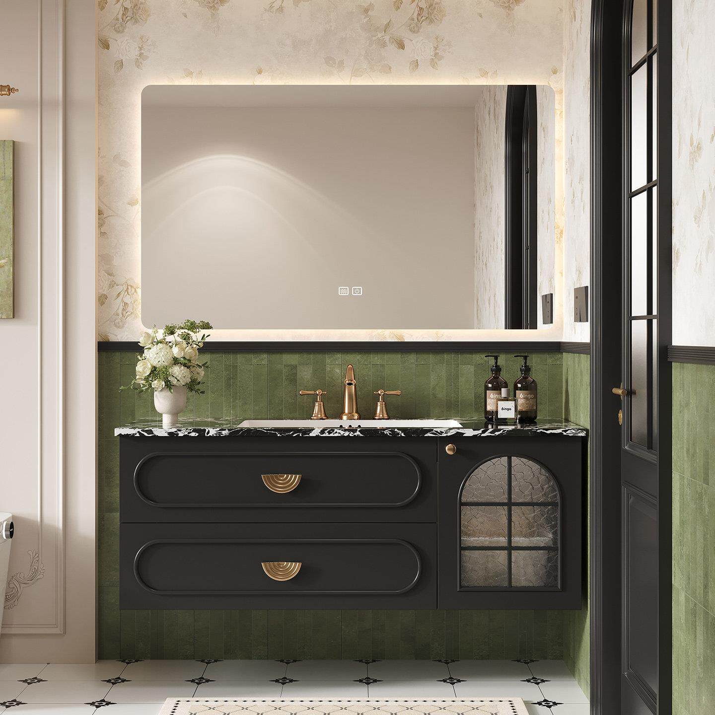 法式复古风陶瓷一体盆浴室柜组合卫生间陶瓷洗漱台洗手洗脸盆定制