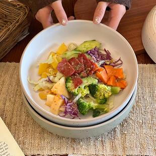 ins风泼墨碗陶瓷餐具家用大碗沙拉碗汤碗大号碗蔬菜沙拉盘子深盘