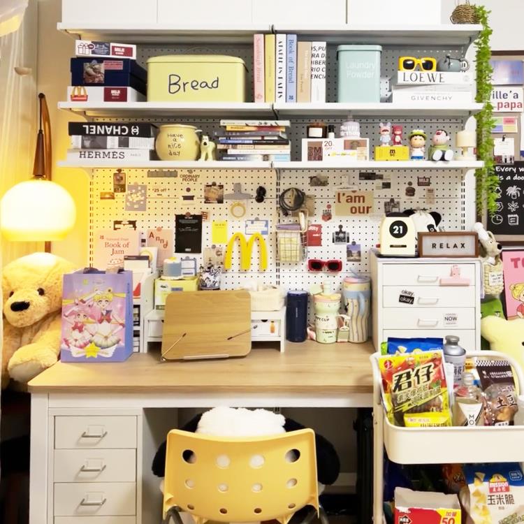 五金洞洞板书架少女电动桌上书柜落地展示学习收纳一体书桌置物架