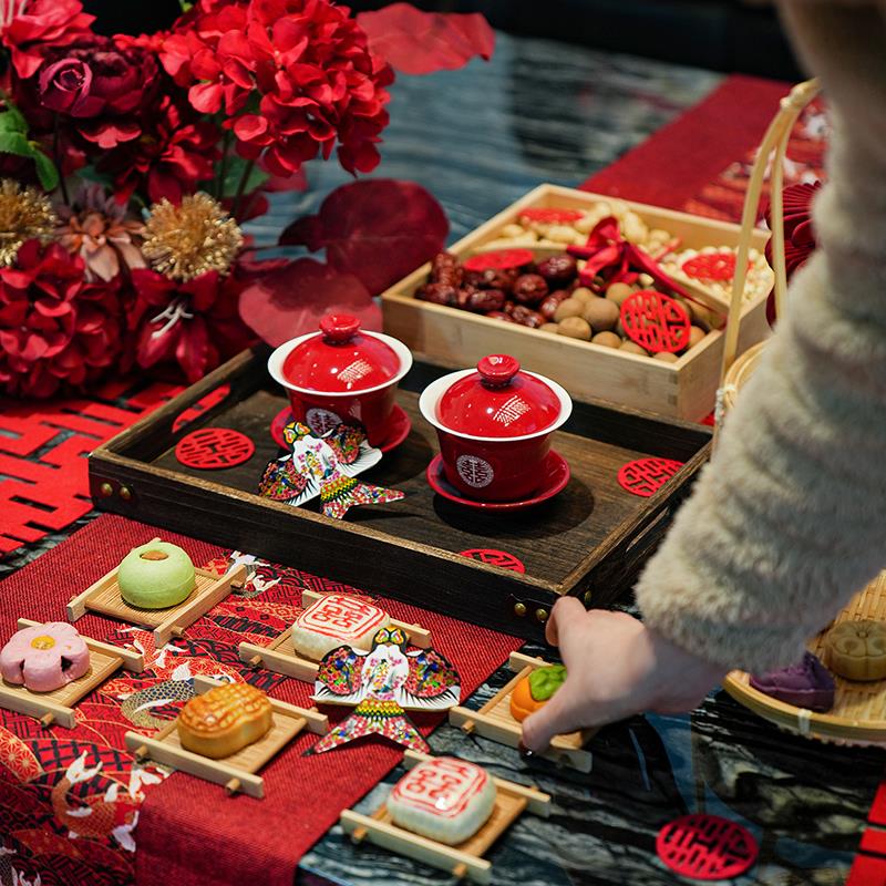 结婚装饰茶几装扮客厅喜字摆件婚房布置新中式订婚宴婚礼敬茶套装