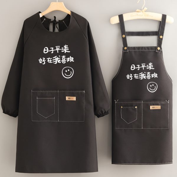 帆布厨房家用做饭长袖围裙定制logo印字防污餐饮专用工作服罩衣女