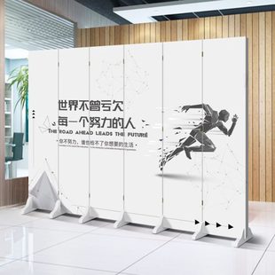 遮挡移动折叠隔断墙 公司前台定制logo办公室屏风隔断客厅简约中式