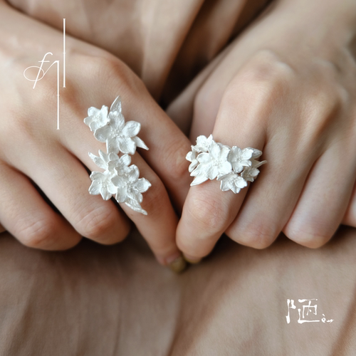 陋Lou 樱花戒指 925银花朵戒指设计师 手工新中式仙女