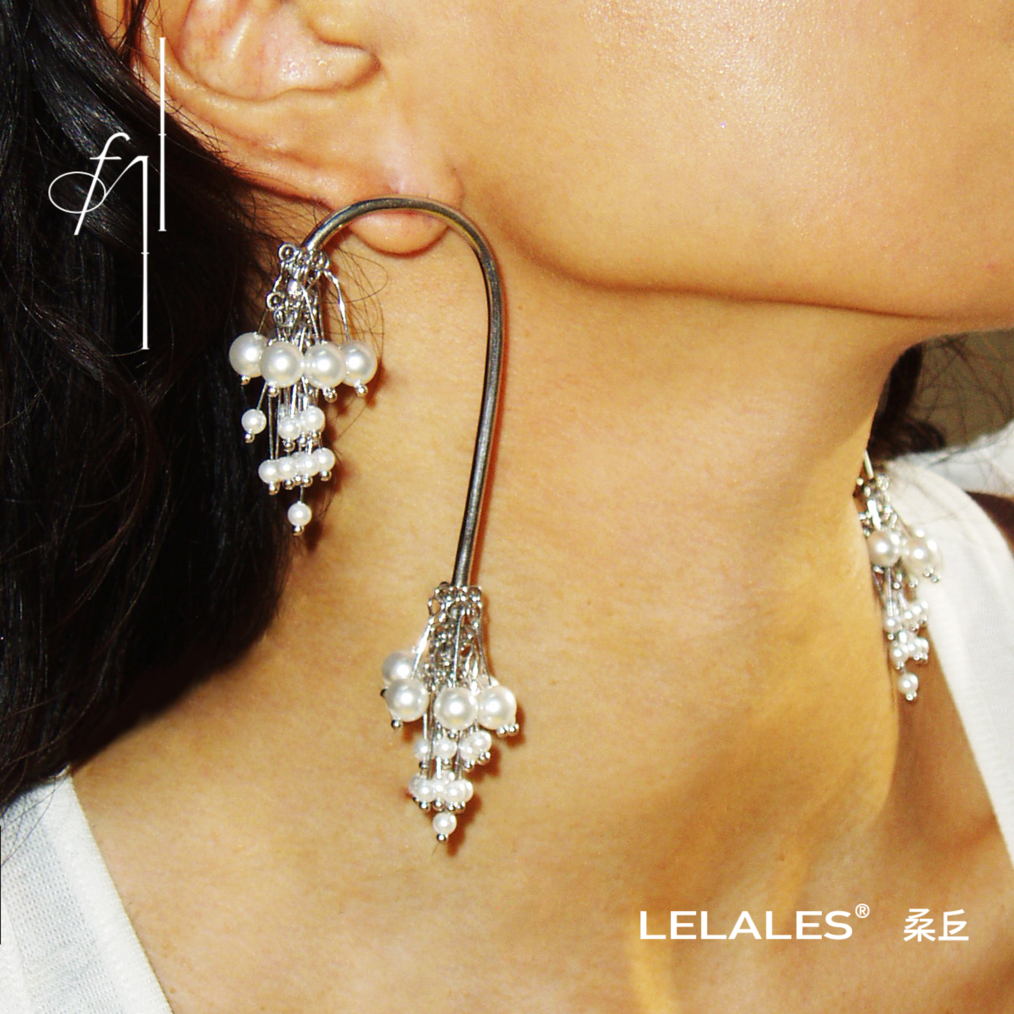 LELALES桑丘 设计师品牌 双头烟花珍珠耳环高级感甜酷轻奢女生