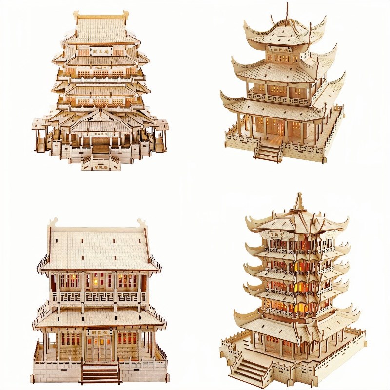 3D木质制立体拼图diy手工制作木板拼装古风建筑榫卯积木玩具模型