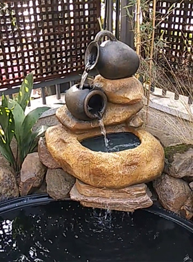 假山流水器喷泉中式小庭院室户外阳台花园循环鱼池布置装造景摆件