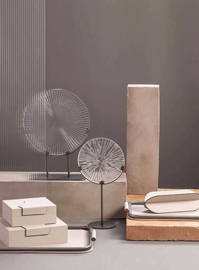 简约现代皮质金属玻璃托盘摆件售楼处样板间酒店家庭卧室软装摆设