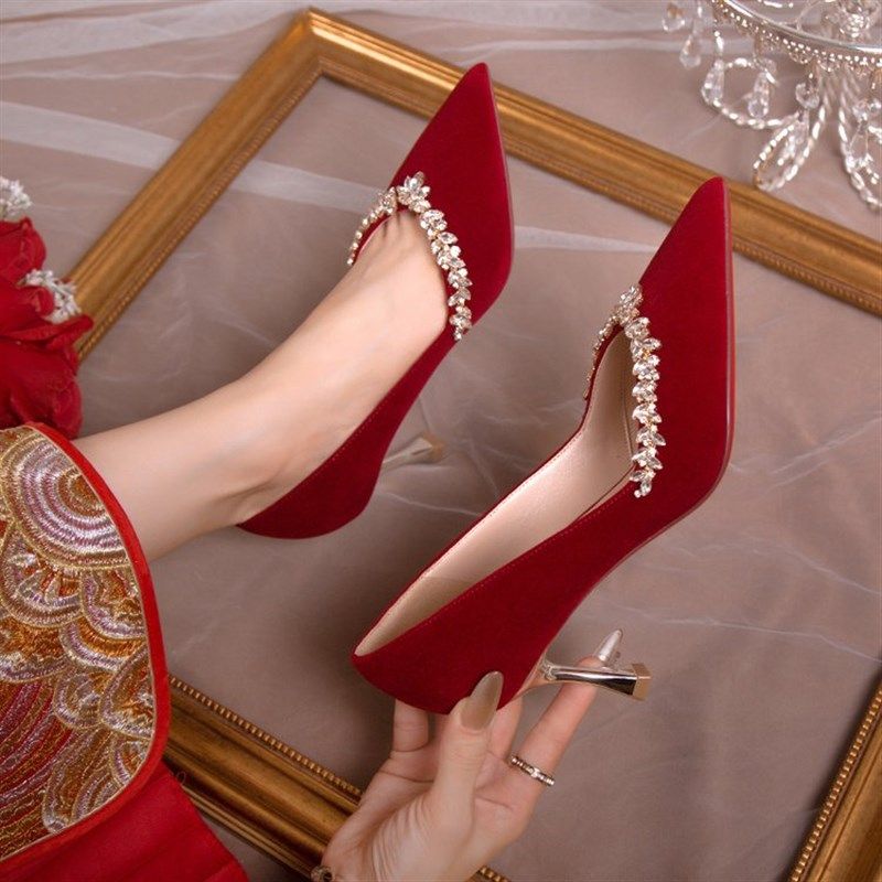 法式结婚鞋女2024新款禾秀婚纱两穿绝美红色中式新娘高跟鞋不累脚,女鞋,婚鞋,淘宝优惠券,粉丝福利购,淘宝优惠卷