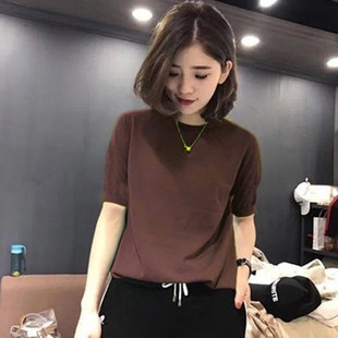 毛衣内搭打底衫女装春秋冬季中袖针织H半高领大码五分袖显瘦上衣