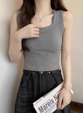 吊带背心女d秋冬方领磨毛西装内搭打底一体带胸垫修身保暖无袖上