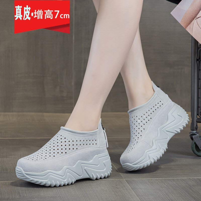 真皮包头运动e凉鞋女2025新款夏季镂空洞洞休闲单鞋网面透气小白