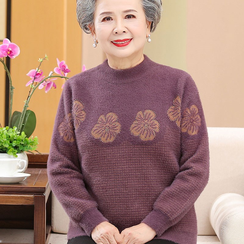 奶奶装打底衫加绒保暖毛q衣中老年人女装冬装内搭厚款60岁70妈妈