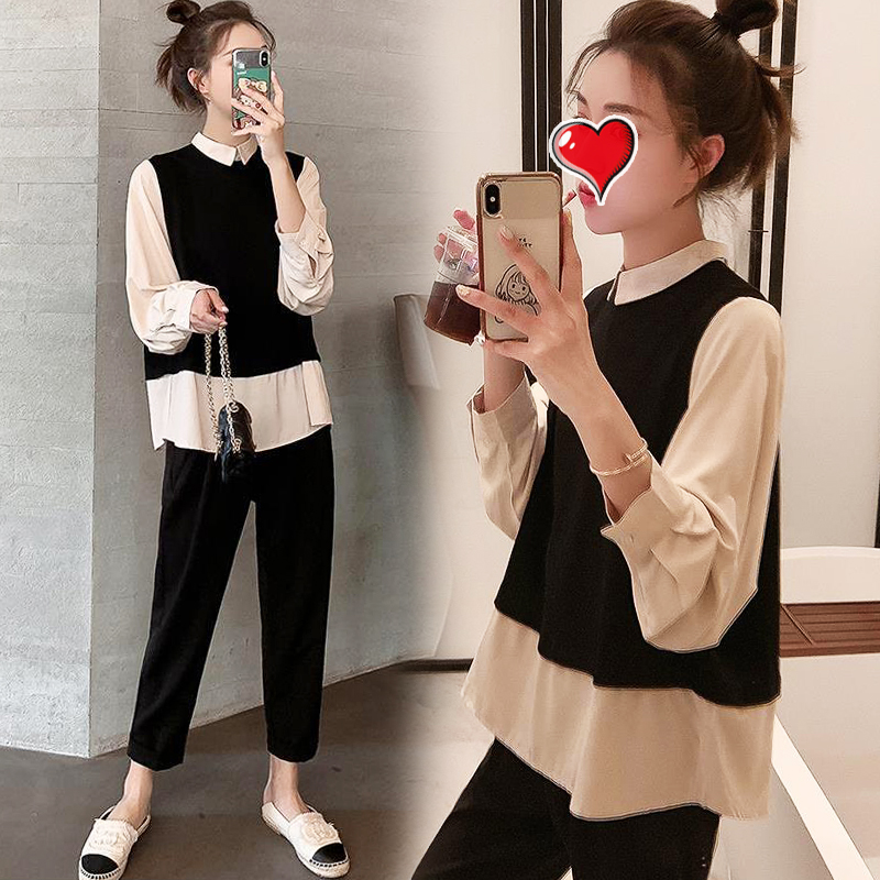 孕妇装春装套装时尚款衬衫上衣2022新款外出哺乳春季小个子两件套