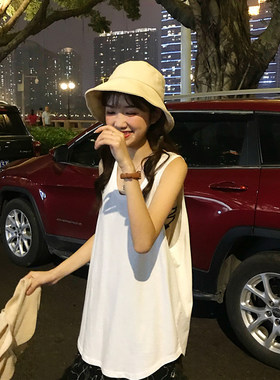 纯棉运动工字老汉衫m小吊带背心女宽松卫衣叠穿无袖上衣老头衫女