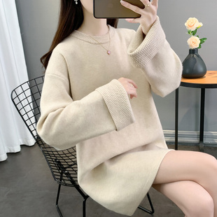 2024秋冬季加厚毛衣女慵懒风宽松中长款毛衣P裙套头针织衫女连衣