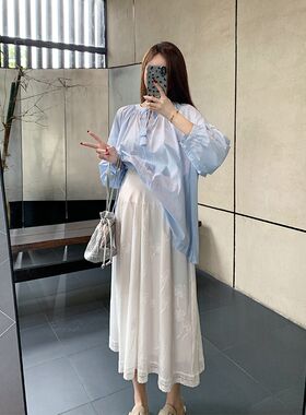 孕妇刺绣长裙夏装显瘦半身裙女白色夏季小个子裙子外穿托腹孕妇裙