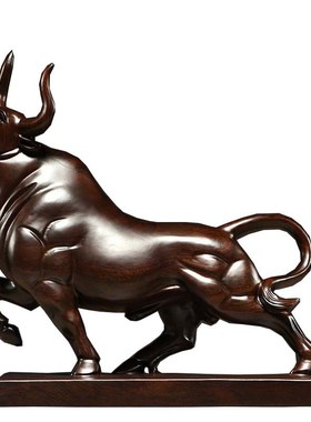 木雕牛气冲天摆件生肖牛实木质y雕刻红木新居中式公司开业工艺礼