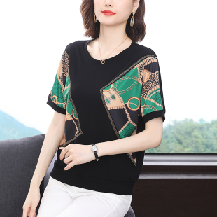 妈妈夏装体恤宽松加肥加大码丅血中年女装半袖上R衣服纯棉短袖t恤