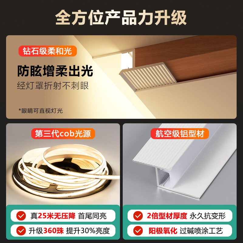 全光谱悬浮吊顶收边条1.3cm超窄缝隙防眩不藏灰反光灯槽线性灯条