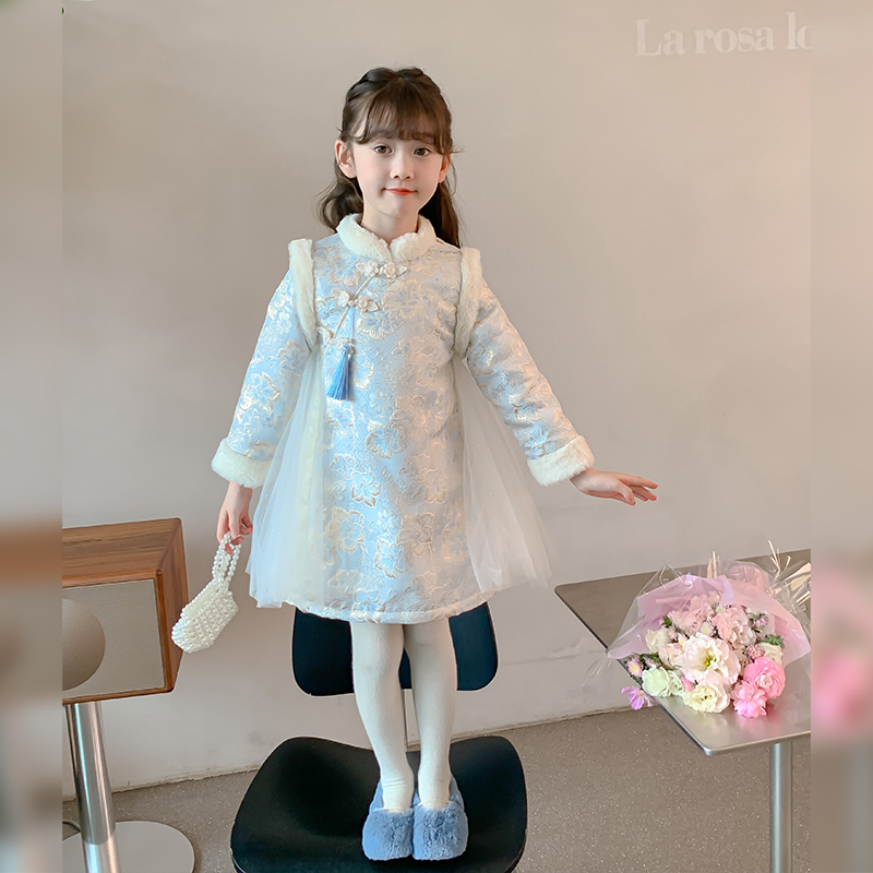 女童连衣裙秋冬2023新款洋气儿童加绒冬季裙子女孩旗袍公主裙冬款