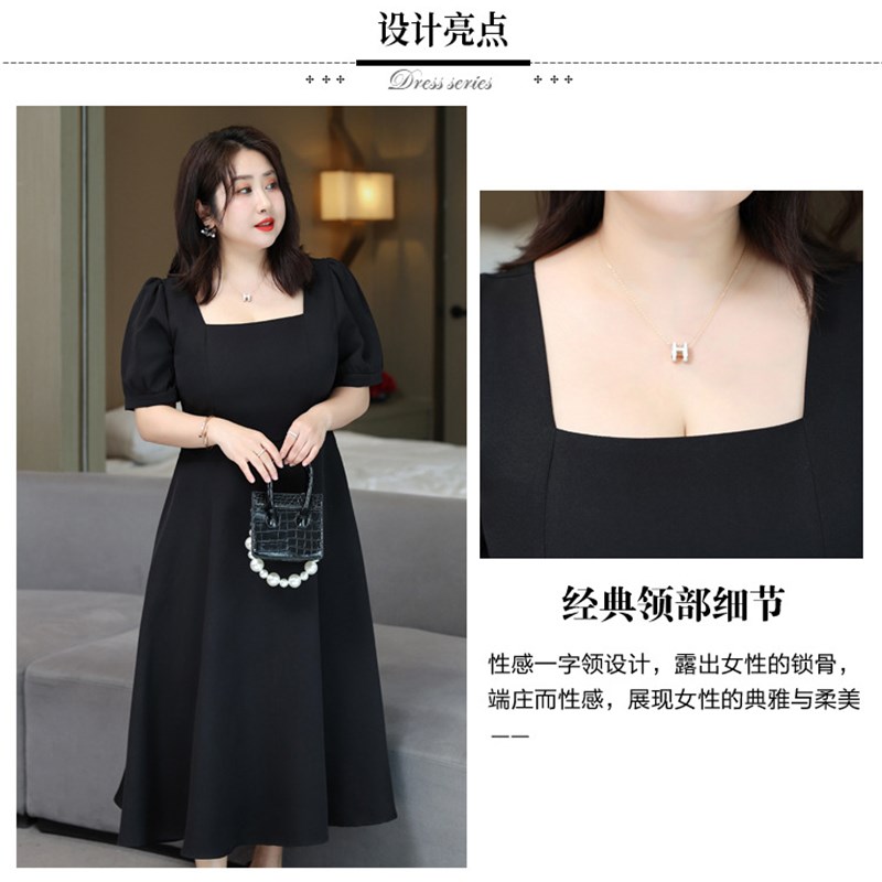 300斤大码法式小黑裙礼服长裙女200胖mm2022新款遮肚显瘦连衣裙夏