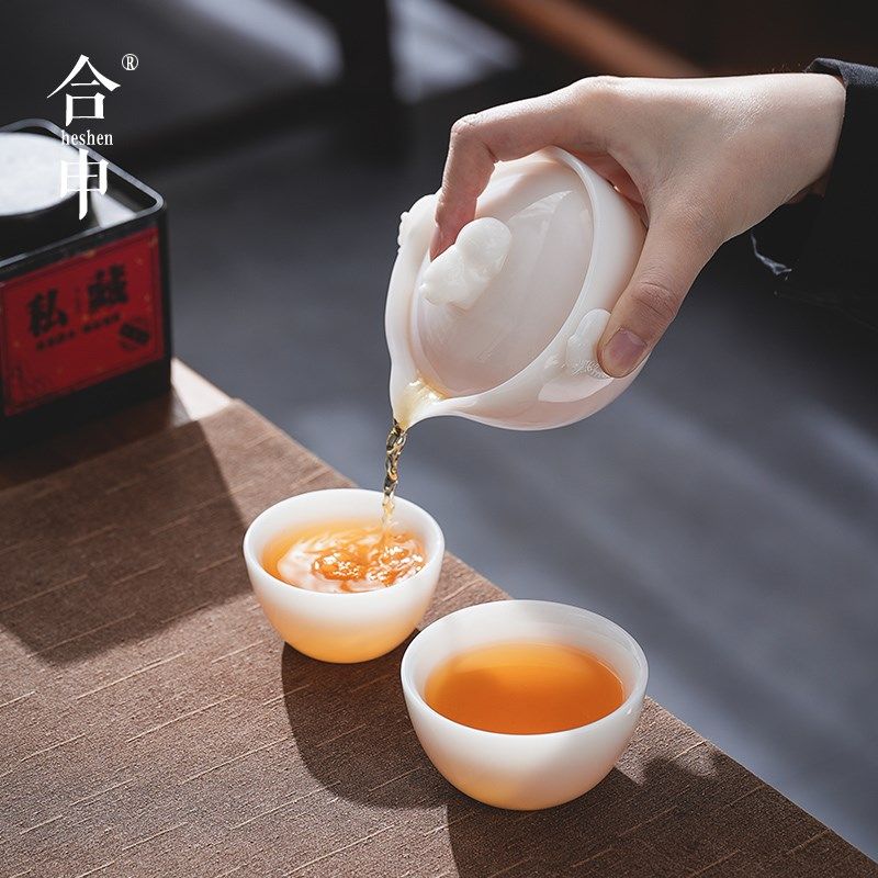 高端羊脂玉白瓷旅行茶具套装便携式防烫单人泡茶快客杯随身收纳包,餐饮具,旅行茶具,淘宝优惠券,粉丝福利购,淘宝优惠卷