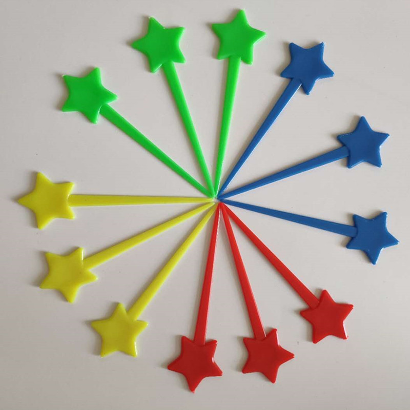 一次性水果签彩色星星果针加厚奶盖叉子透明塑料水果插独立包装