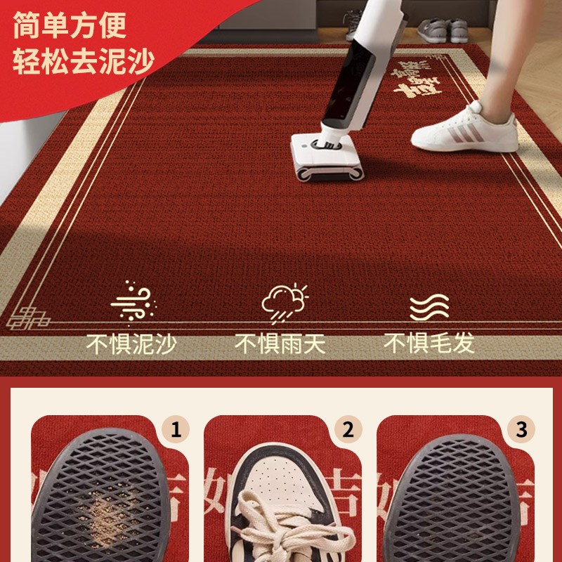 入户门地垫家用玄关进门垫子地毯红色高级感耐脏防滑新款门口脚垫