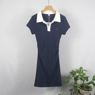 学院风甜美连衣裙女2025夏季 裙子 新款 蝴蝶绣花收腰显瘦POLO领短袖