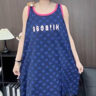 宽松大码无袖T恤背心睡裙女夏薄款甜美中长款睡衣家居服套装学生
