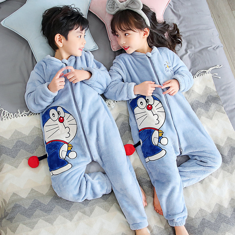 儿童法兰绒睡袋中大童秋冬季加厚款宝宝男童珊瑚绒防踢被男孩睡衣