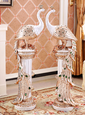 欧式客厅电视柜旁边落地摆件孔雀大型创意家居装饰品乔迁新居礼物