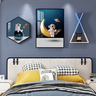 女孩卧室床头挂画可爱卡通男生儿童房间装饰画粉色公主房温馨壁画