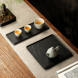 枯山水禪意茶盤日式 陶瓷干泡盤復(fù)古茶托盤家用奉茶盤長(zhǎng)方形茶臺(tái)大