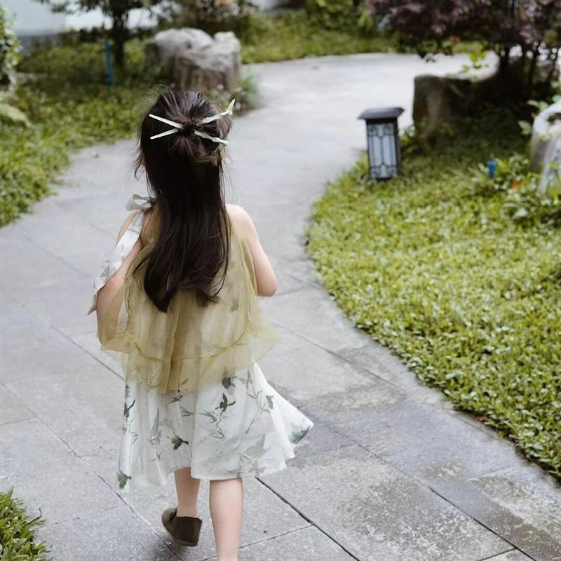 汉服女童旗袍夏季薄款新中式古风无袖连衣裙周岁女宝宝无袖墨竹