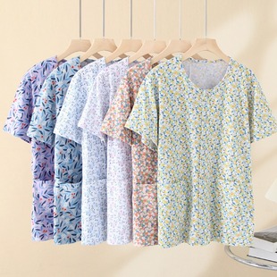 短袖 纯棉中老年背心女t恤夏季 夏天全棉妈妈大码 老人汗衫 奶奶开衫