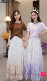 上衣套装 超好看刺绣钩花晕染半身裙加短袖 小四专享