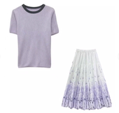 上衣套装 超好看刺绣钩花晕染半身裙加短袖 2568 甜甜专享