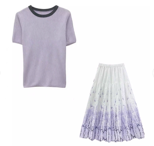 上衣套装 超好看刺绣钩花晕染半身裙加短袖 2568 甜甜专享